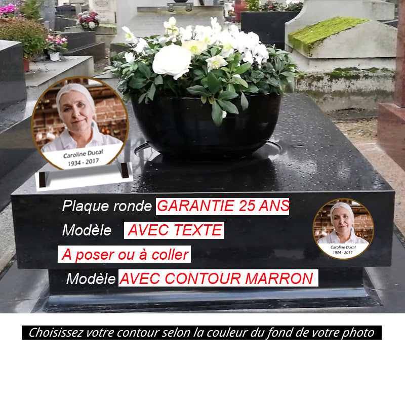 médaillon funéraire rond avec liseré marron