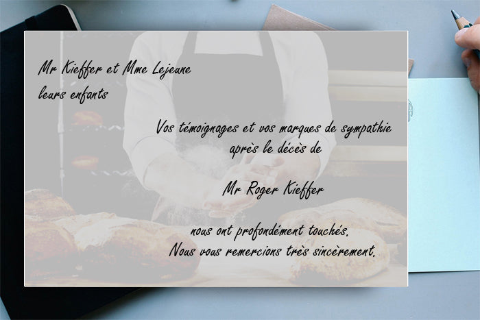 Cartes de Remerciements <br> Décès " Boulanger  "