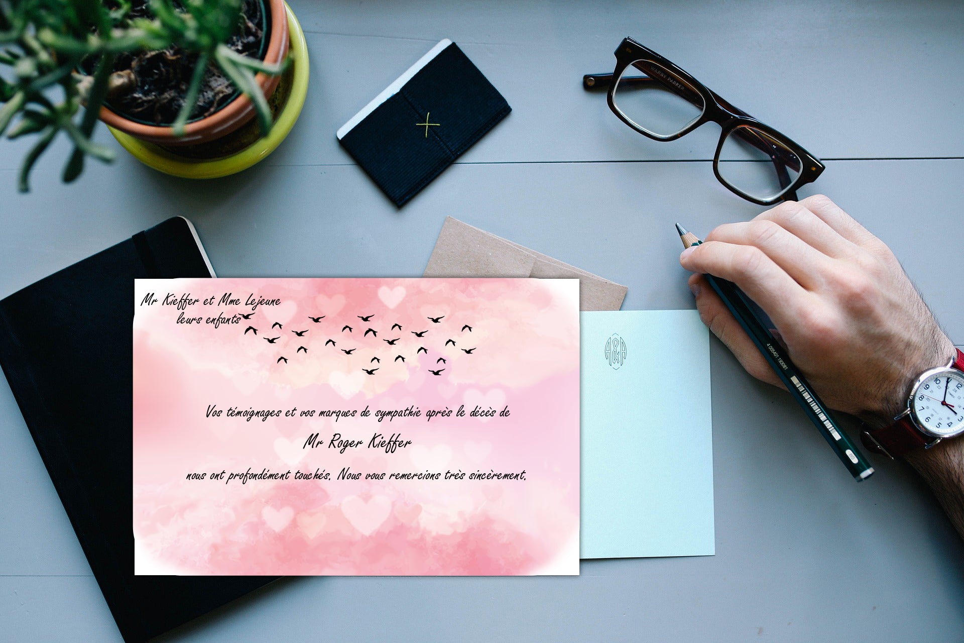 Cartes de Remerciements <br> Décès " mouettes "