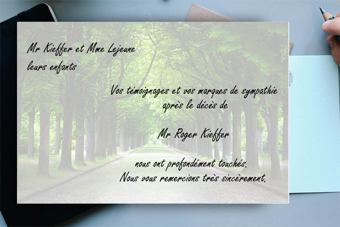 Cartes de Remerciements <br> Décès " Chemin arboré  "