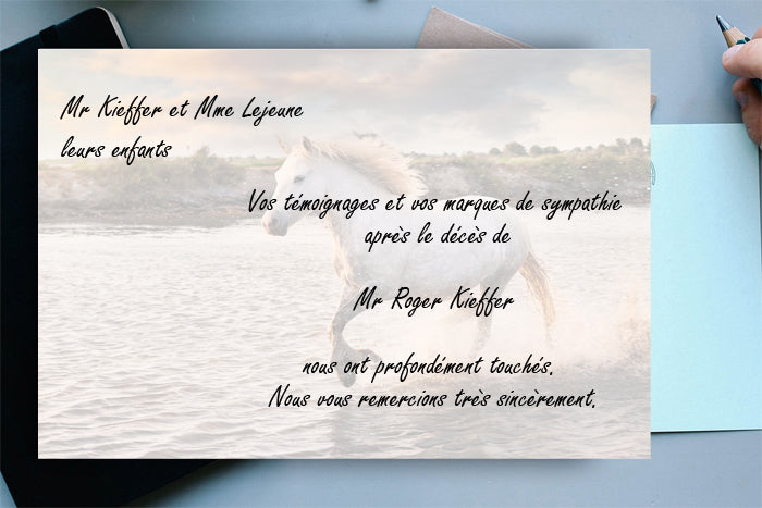 Cartes de Remerciements <br> Décès " Cheval "