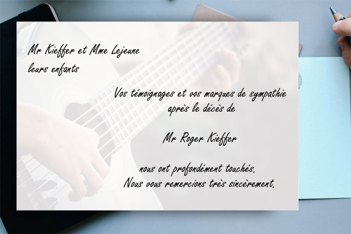 Cartes de Remerciements <br> Décès " guitare2 "