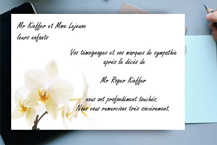 Cartes de Remerciements <br> Décès " Orchidée "