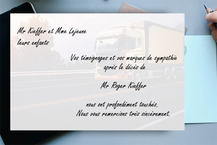 Cartes de Remerciements <br> Décès " routier  "